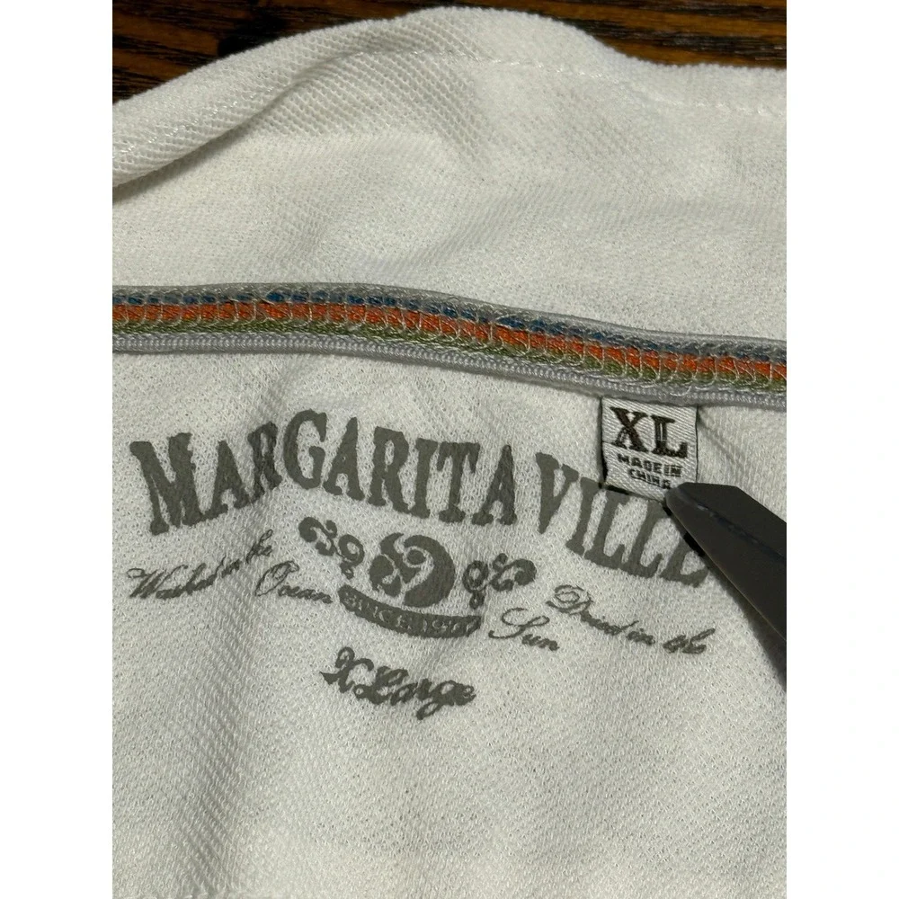 Margaritaville Mens XL Quarter Zip Pullover Off White Cotton Contrast Stitching